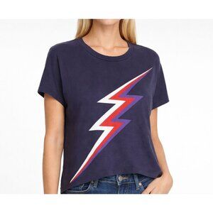 Sundry Square Lightning Bolt Tee navy blue boxy t-shirt womens size 0 XS